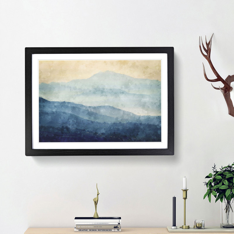 Mountain Fog in Crete Greece - Picture Frame Painting Print, Black Framed, 62cm H x 87cm W x 2cm D