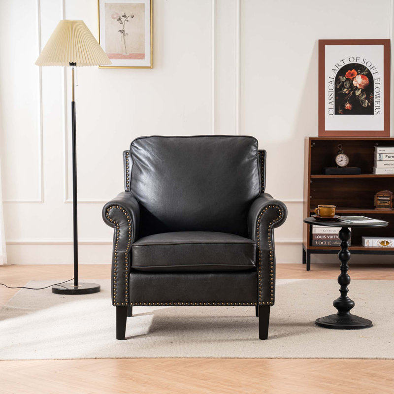 Fauteuil club de 34,64 po de largeur, Similicuir brun foncé