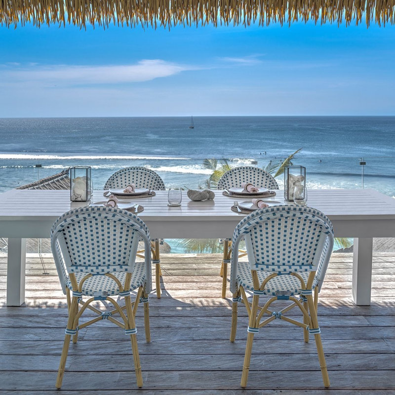 Café Side Chair (Stacking), Rattan, Café White/French Blue