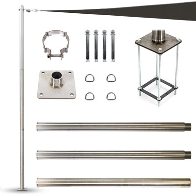 Amgo Stainless Steel Pole, Heavy Duty with Base Plate & Height Adjustable Mounting Clamp