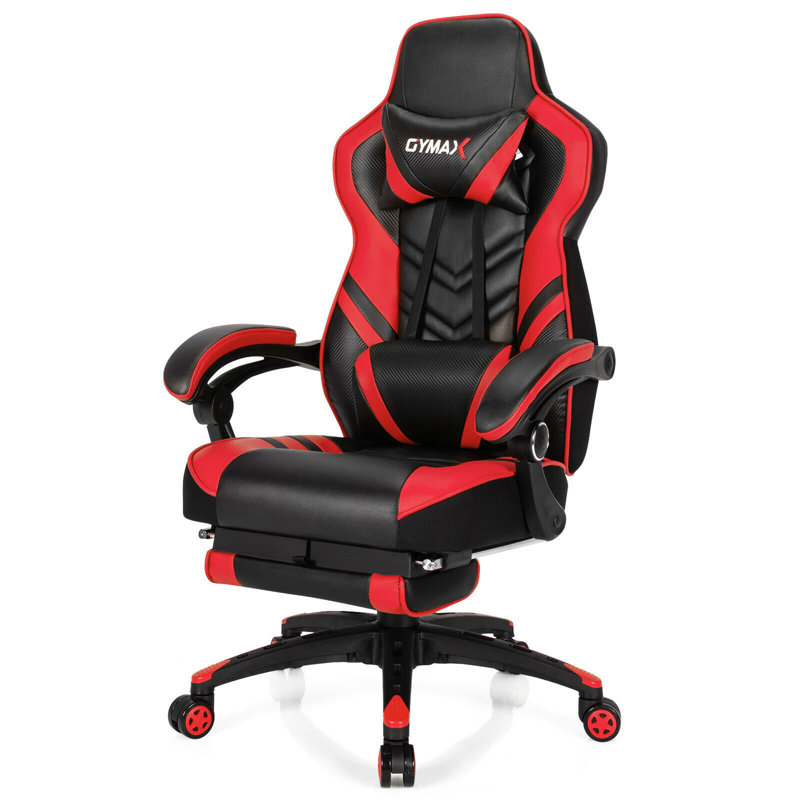 Gymax Adjustable Reclining Ergonomic Faux Leather Swiveling PC & Racing Game Chair with Footrest, Red