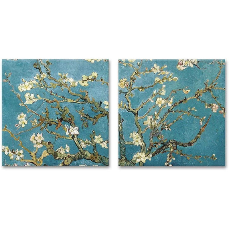 «Almond Blossom» sur toile par 2 pièces par Vincent Van Gogh, H 12 po x l 24 po x P 1,5 po