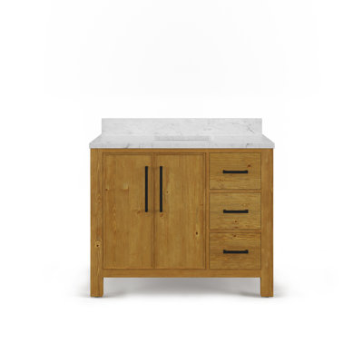 Berryhill  Single Sink Carrara White Engineered Marble Countertop Bath Vanity In Sierra Oak