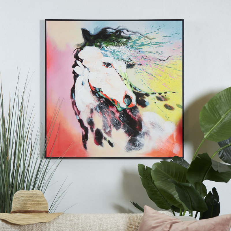 Mandish Abstract Splatter Horse, peinture sur toile encadrée