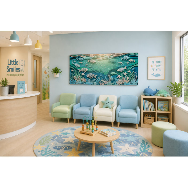 Sea Life - Impression sur toile tendue, 27.5" H x 55" W x 1.5" D