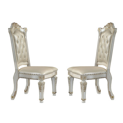 Set Of 2 PU Upholstered Dining Chairs With Nailhead Trim In Antique Pearl