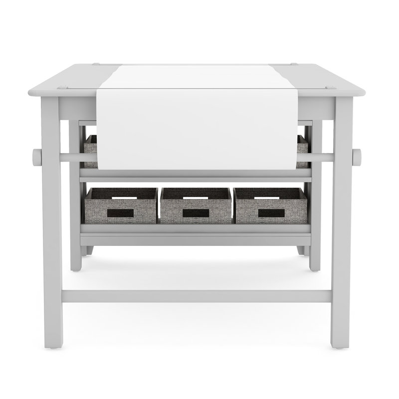 Gray Wooden Kids' Art Table and Stool Set with Storage