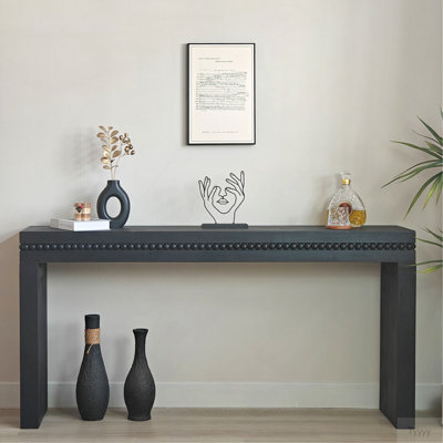 Console 64 "en bois noir moderne - Élégante table d'entrée avec bordure décorative perlée