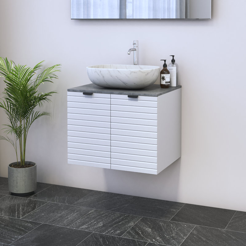 Kayben 23.6'' Single Bathroom Vanity with Top, Concrete, White