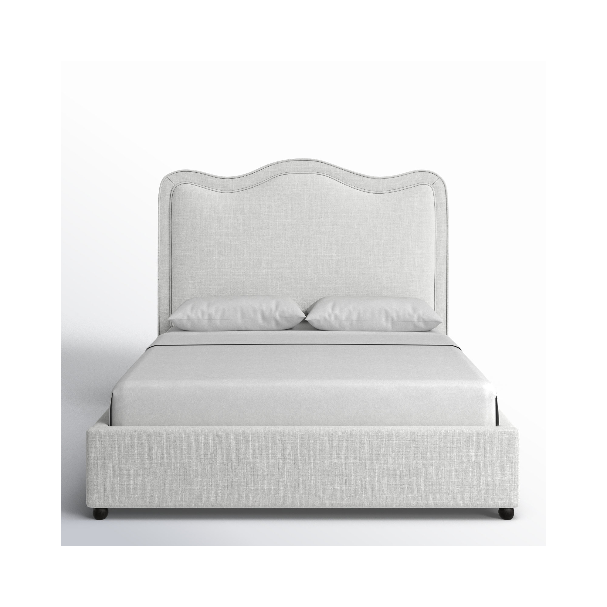 Upholstered Scalloped Bed, Queen, Cream Linen