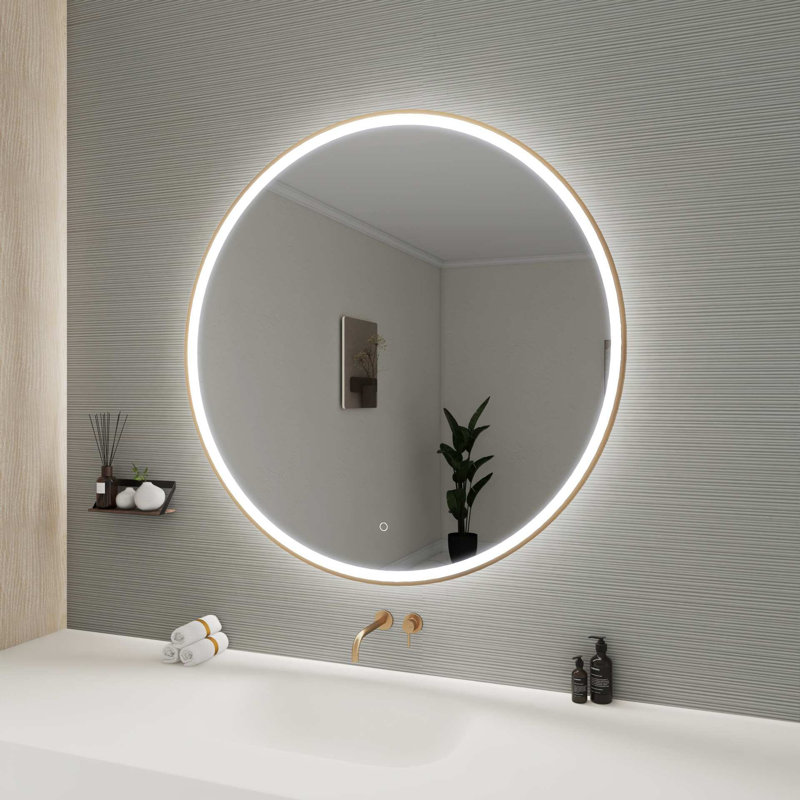 45 Round LED Front and Backlit Wall Mirror in Satin Gold, 45" x 45", Satin Gold