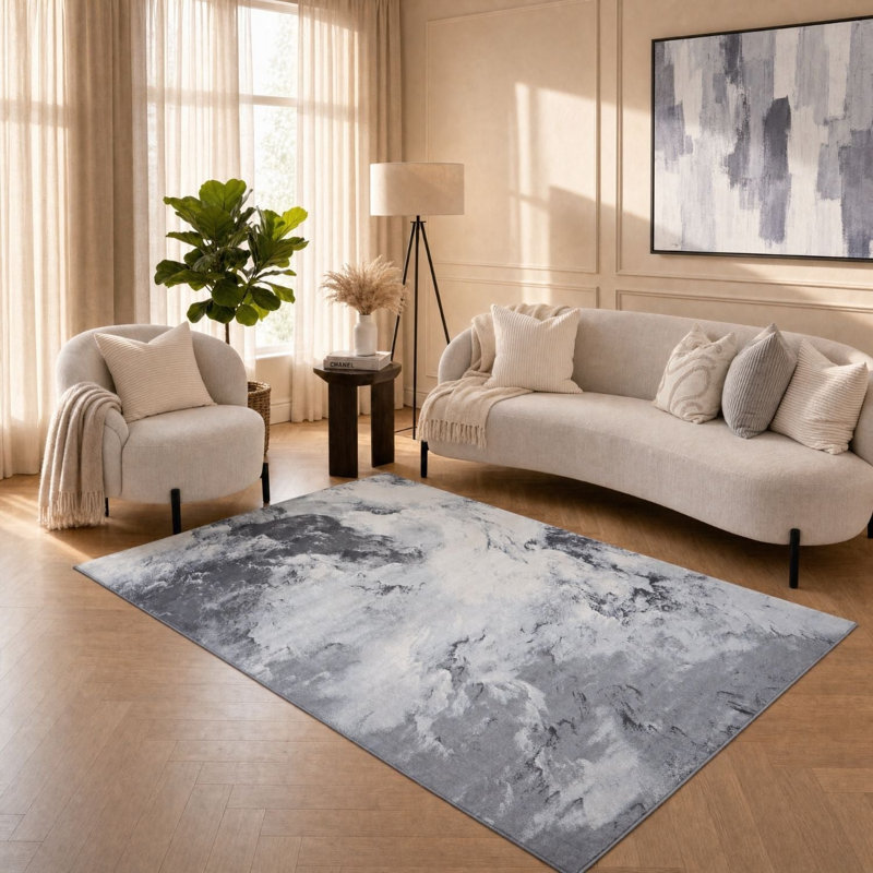 Elaris Collection Rectangle Marble Area Rug, Grey, 200X290 cm