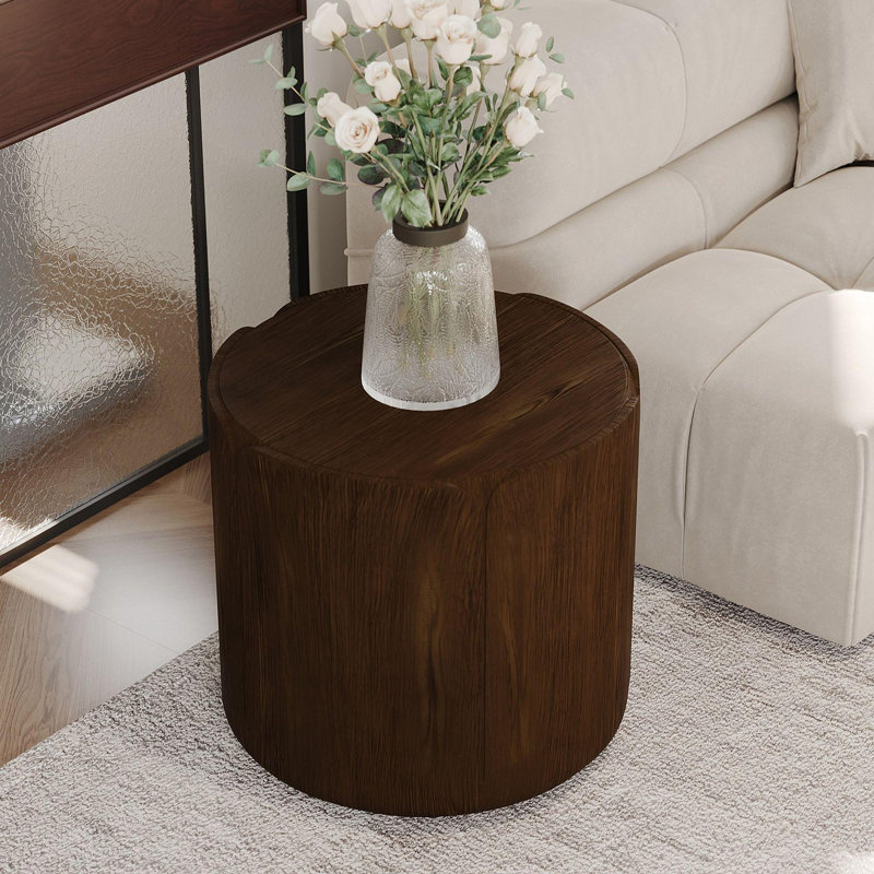 19.29"H Round Outdoor Indoor Side Table, Modern Wood Grain Patio Garden Stool, Sturdy (Magnesium Oxide) Waterproof, No-Assembly Table For Patio, Garden, Backyard, Living Room (Brown)