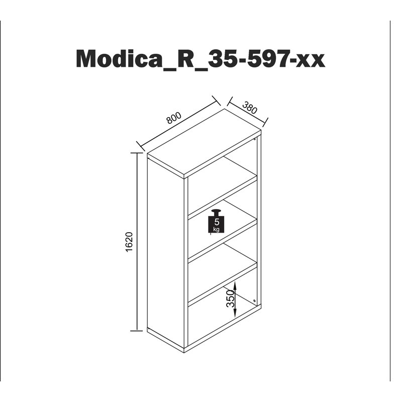 Mackensy 162cm H Bookcase, 162cm H x 80cm W x 38cm D