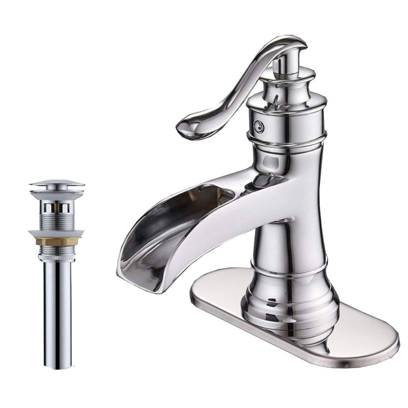 Waterfall Single Hole Bathroom Faucet With Drain Assembly, Chrome