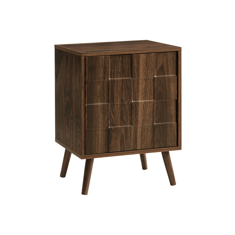 Walnut Laminate Side Table For Bedroom: 23" Height, Solid Wood Legs, Storage With Push Latch, Mid-Century Style Living Room Or Bedroom Accent Areas: Tall, Cabinet, Inspired Design