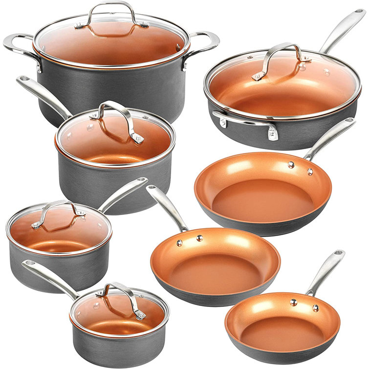 Gotham Steel Pro Hard Anodized Aluminum Nonstick 13 Piece Cookware Set, Stay Cool Handles, Oven & Dishwasher Safe