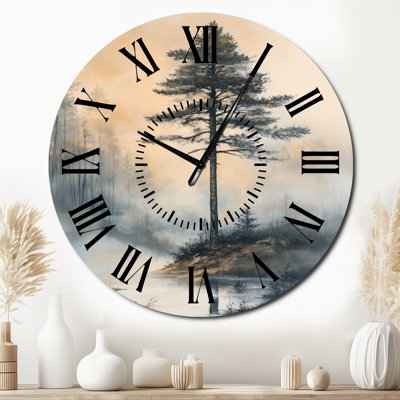 Pine Rising Through the Mist - Nature Silent Metal Wall Clock