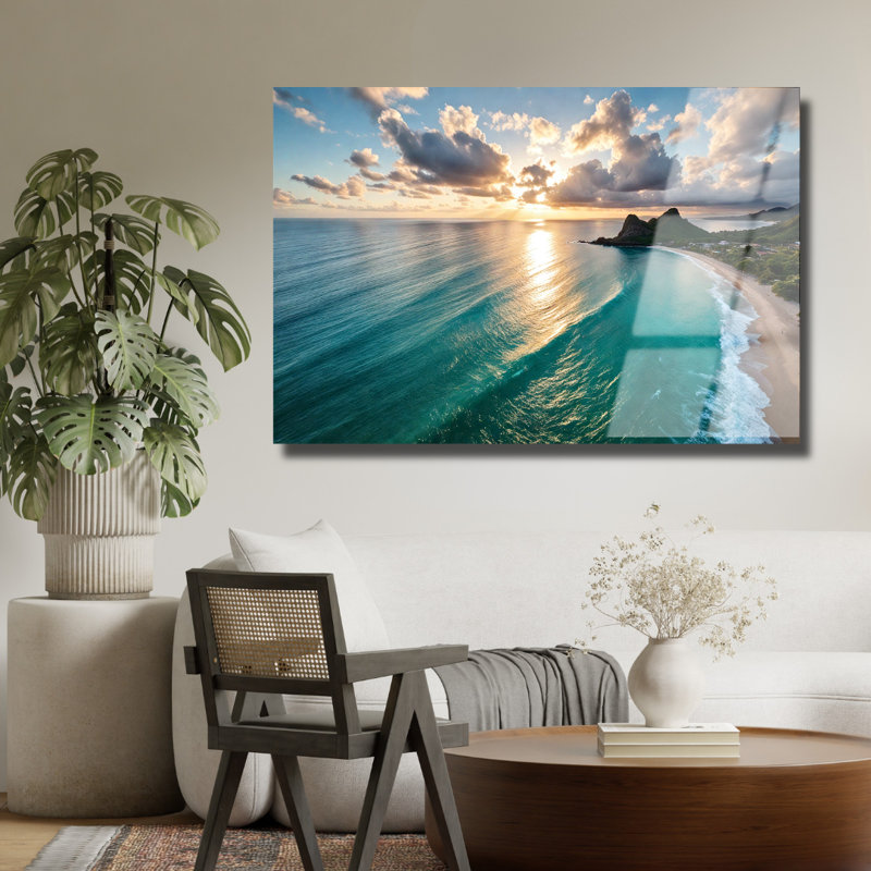 Tropical Beach Sunset Tempered Glass Wall Art, 12" H x 16" W