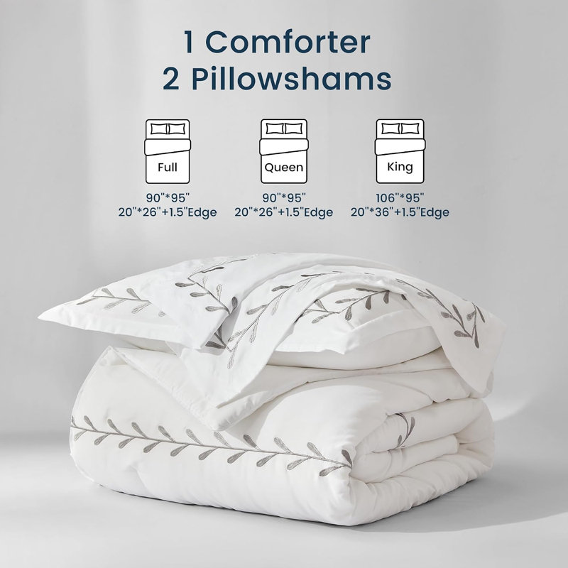  Hotel Style Comforter Set, Lightweight Down Alternative Comforter, Full/Queen Comforter + 2 Standard Shams, Olive Leaf