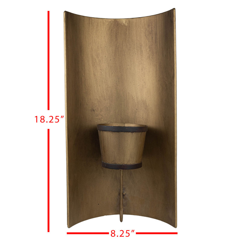 Antiqued Brass Curved Wall Planter with Riveted Accents