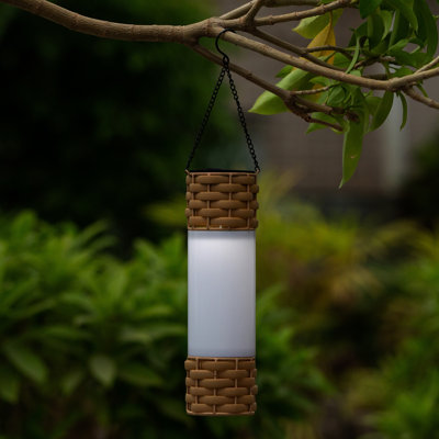 Farmhouse Wicker-Style Solar Lantern with Chain