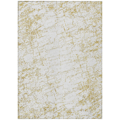 5' X 8' Gold And Ivory Abstract Washable Indoor Outdoor Area Rug