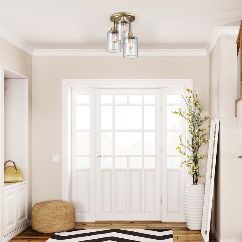 Tiarra Glass Semi Flush Mount, Matte Gold, Clear Glass