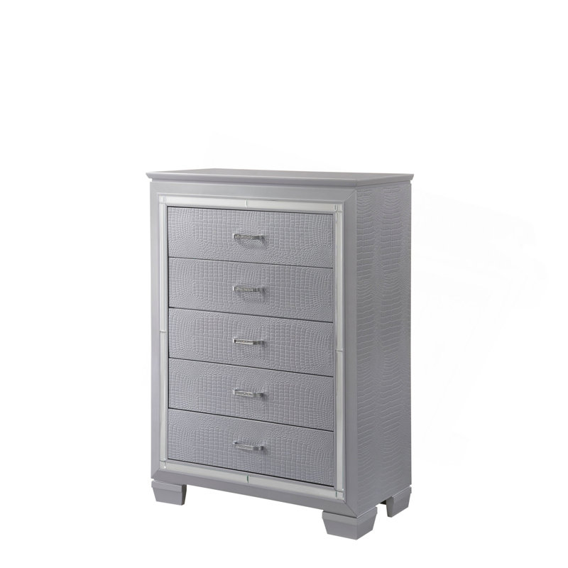1 miroir de commode haut moderne à cinq tiroirs avec quincaillerie de finition chromée