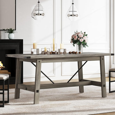 4-6 Person Farmhouse Dining Table with Heavy Duty Wooden Legs