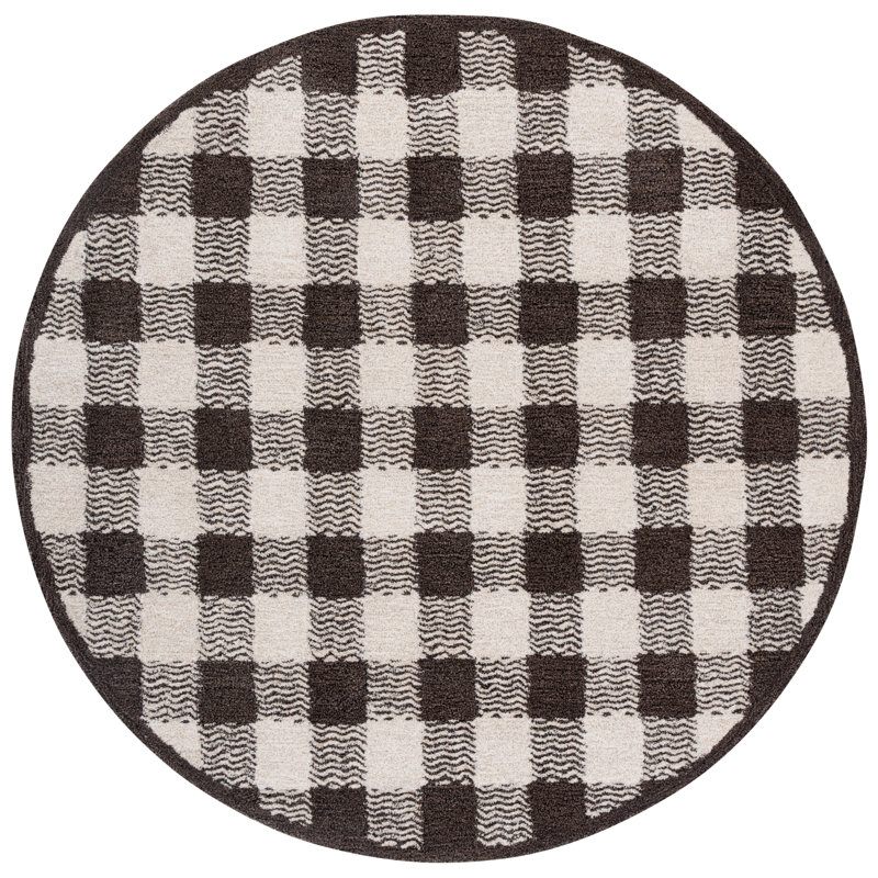 Genre 801 Hand Tufted Wool/Cotton/Fiber Checkered Rug in Brown/Ivory, Round 6'