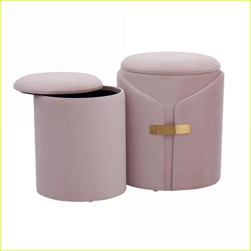 Nesting Ottomans Set, Contemporary Glam Blush Pink Velvet with Gold Metal Accents by LumiSource | Blush Pink | Velvet, Pink