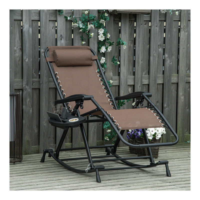 Outdoor Rocking Chairs, Foldable Reclining Zero Gravity Lounge Rocker W/ Pillow, Cup & Phone Holder, Combo Design W/ Folding Legs