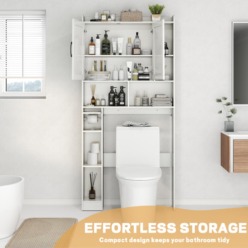 Armoire de rangement au-dessus de la toilette de 32 po, organisateur de salle de bain au-dessus de la toilette avec support pour papier hygiénique, support de toilette peu encombrant avec tablettes pour la salle de bain et les toilettes