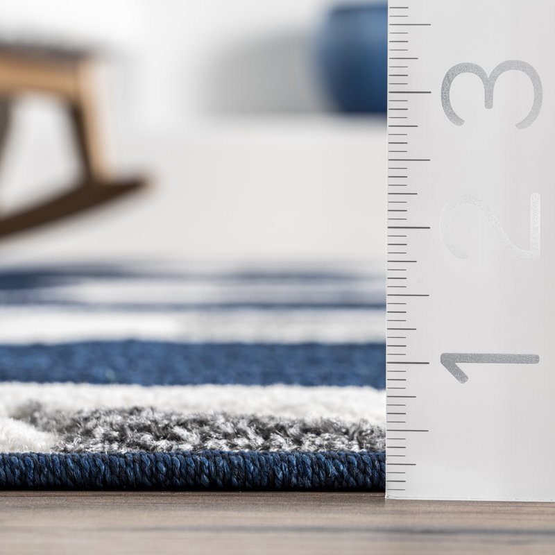 Mcfetridge Trellis Area Rug for Living Room Bedroom Dining Room Kitchen, Navy/White, Rectangle 2' x 3'