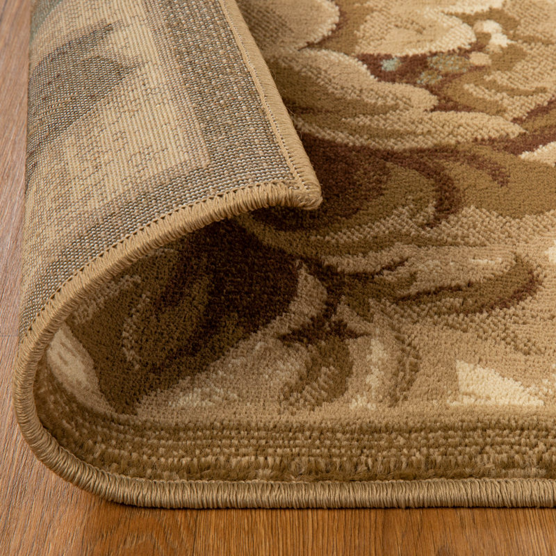 Lassiter Traditional Farmhouse Floral Scroll Indoor Area Rug, Rectangle 4' x 6', Cream/Beige