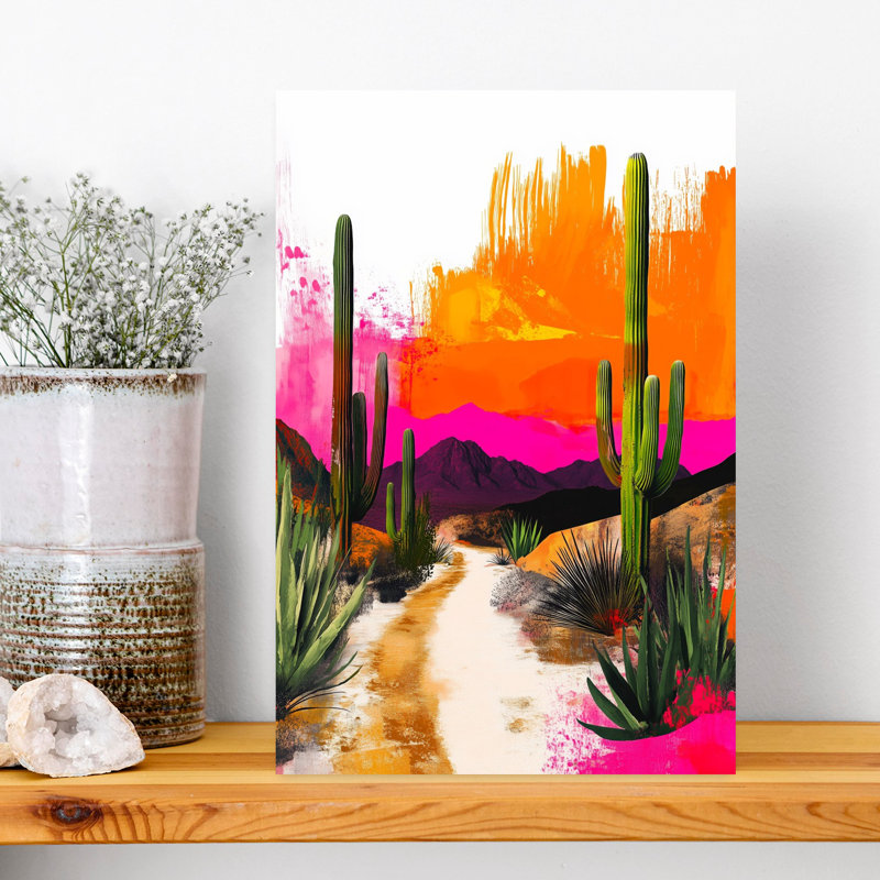 Mexican Life Mexican Desert 4 Colorful Vibrant Abstract Cactus City Landscape Wall Art Print 1 Piece Wrapped Canvas Wall Art