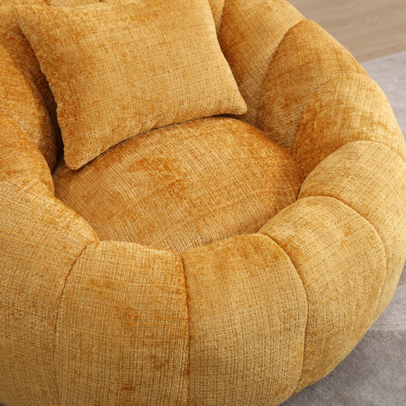 Watban 41.3'' Wide Tufted Chenille Compression Barrel Accent Chair and Ottoman, Yellow Chenille