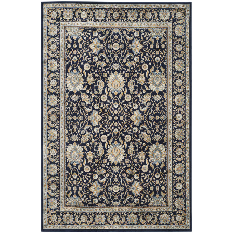 Tapis oriental en viscose de couleur ivoire / bleu marine Otterburn, Rectangle 4 pi x 5 pi 3 po