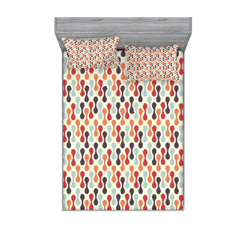 Microfiber Geometric Sheet Set, Full/Double Sheet Set with Fitted Sheet