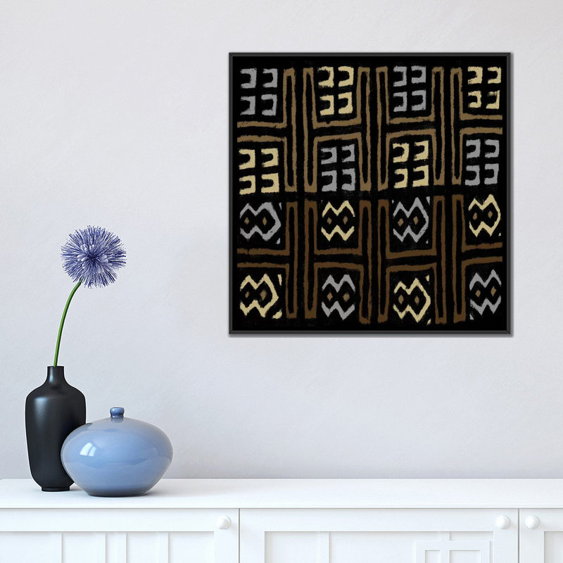 «Mudcloth Geometric Design IV», impression sur toile, Toile avec cadre noir, Pas de tapis, H 18 po x l 18 po x P 1,5 po