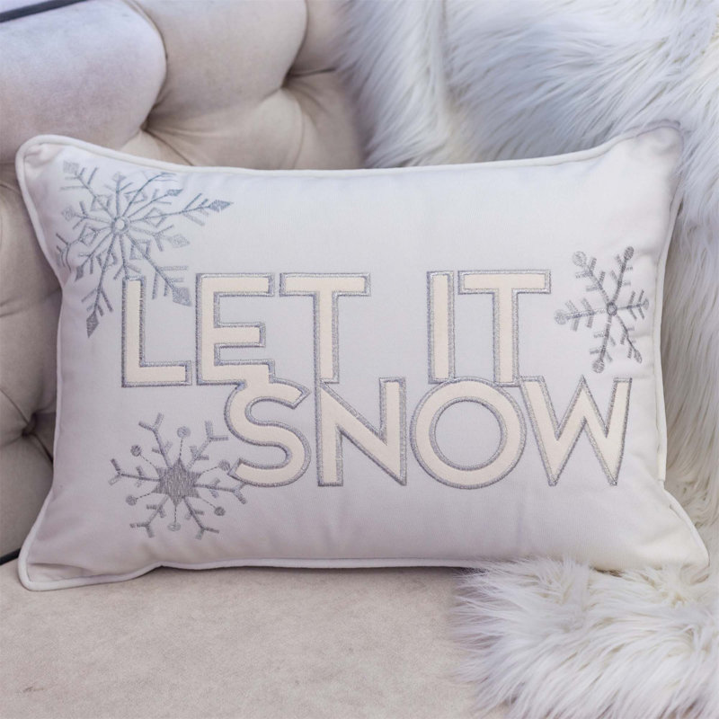 Charming Lumbar Pillow with Insert for Cozy Seating and Supportive Relaxation, Featuring Embroidered Lettering and Snowflake Design