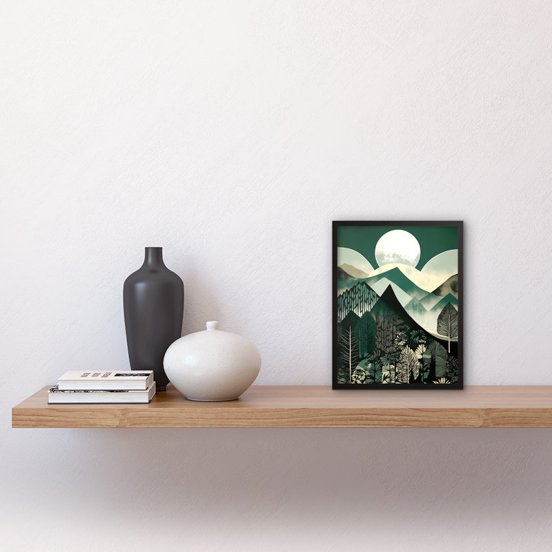 Merrianne Full Moon Over Mountain Forest Mid Century Sage Green - Single Picture Frame Print