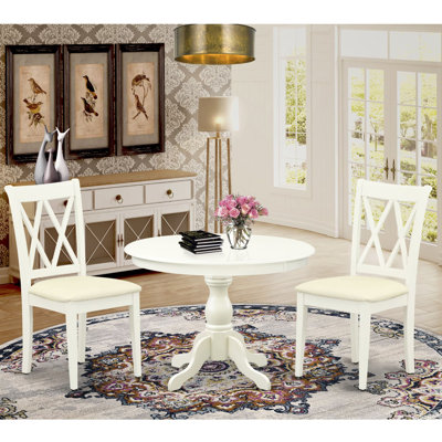 3 Piece Dinette Set for Small Spaces Contains a Round Dining Table with Pedestal and 2 Dining Chairs, 42x42 Inch, Mahogany 