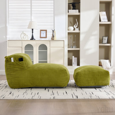 Big Bean Bag Chair For Adults,Lounger Large Bean Bag Sofa, Memory Foam Filled Beanbag Chair For Living Room, Bedroom, Balcony,Comfy Corduroy Bean Bag Chair With Ottoman,Ergonomic Support & Premium Com