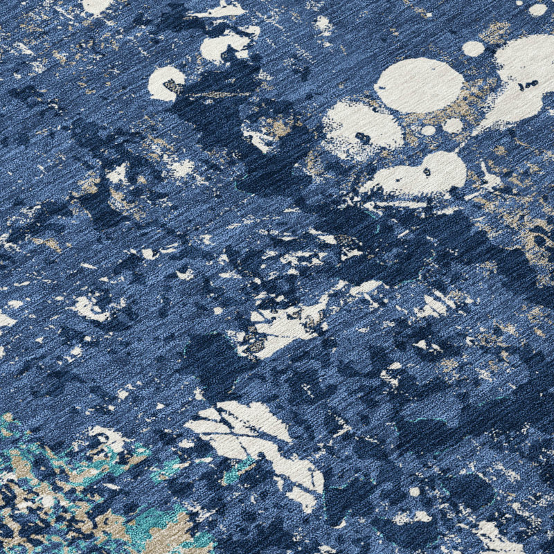 Machine Washable Indoor/Outdoor Chantille ACN2679 Abstract Rug, Navy, 10' x 14'