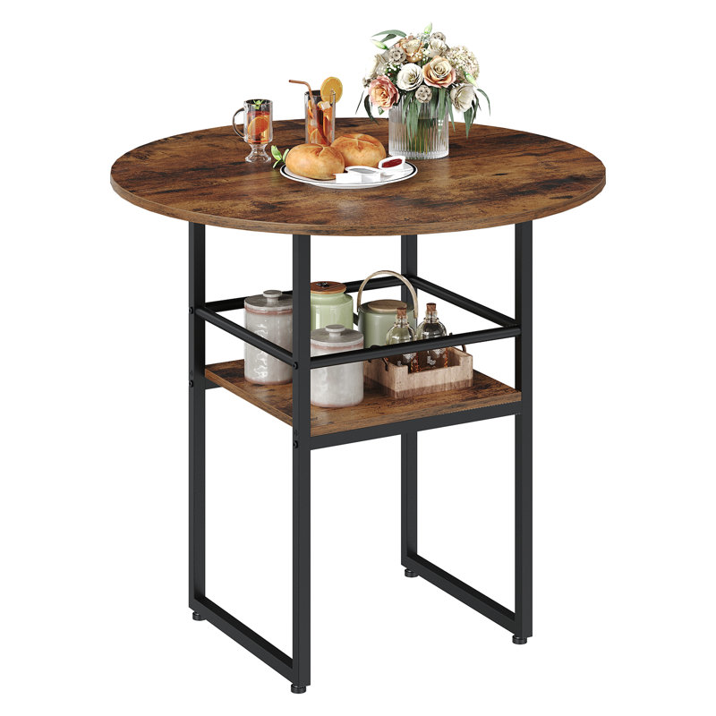 31.5" Farmhouse Round Dining Table for 2, Kitchen Table with Storage, 27.6" H x 31.5" W x 31.5" D