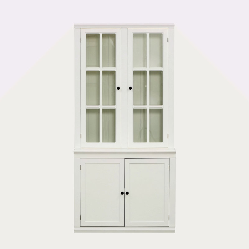 Vitrine de 75,25 po de hauteur avec portes en verre doubles, armoire à vaisselier de style traditionnel pour couloirs de salon, de cuisine, de maison, de studio ou d'espace de travail