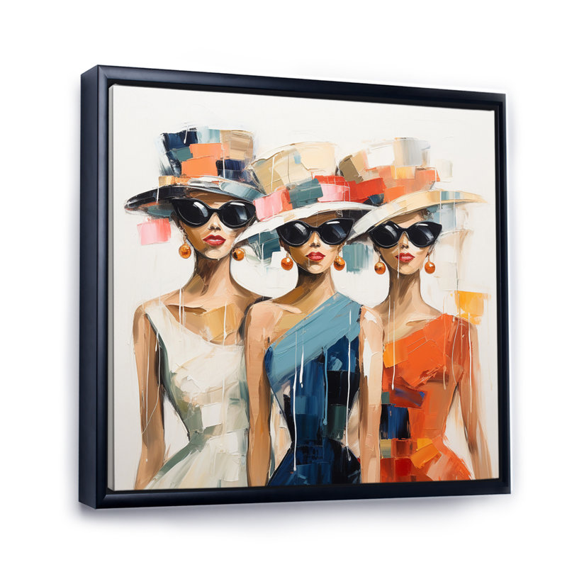 «Woman with Fashion Hats II», reproduction, 24" H x 24" W, Cadre flottant noir
