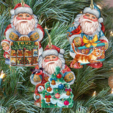 The Holiday Aisle® 3 Piece Irish-Inspired Santa Wooden Ornaments